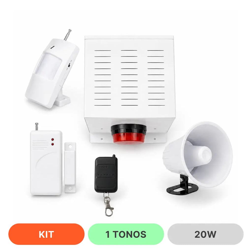 Kit Alarma Inalámbrica para Casas con Sirena 20W + Sensores + Control Remoto con Botón Pánico SOS | FeelSecure
